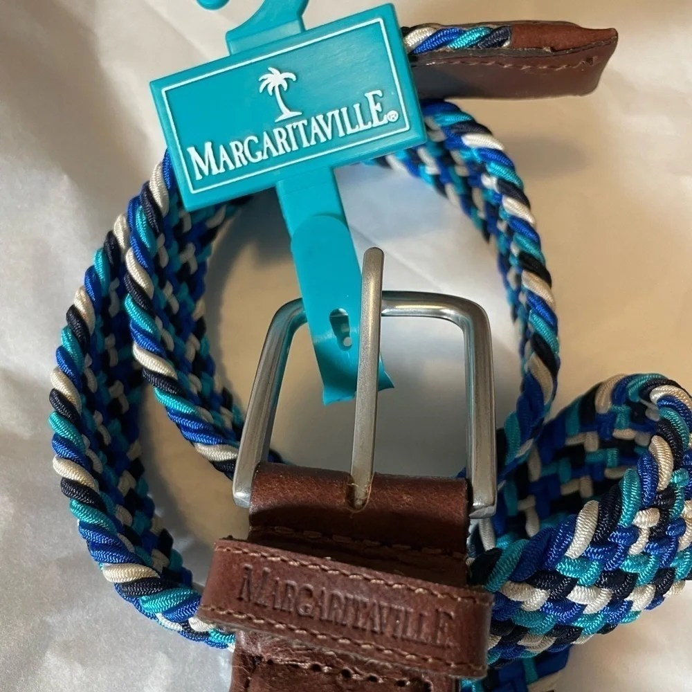 Margaritaville Men's Sz S (30-32) Belt Woven Adjustable Brown Leather Braided